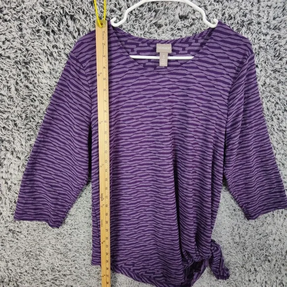Chicos Womens 3 XL Purple Abstract Striped 3/4 Sleeve Shirt Top Resort Vacation - Picture 3 of 16